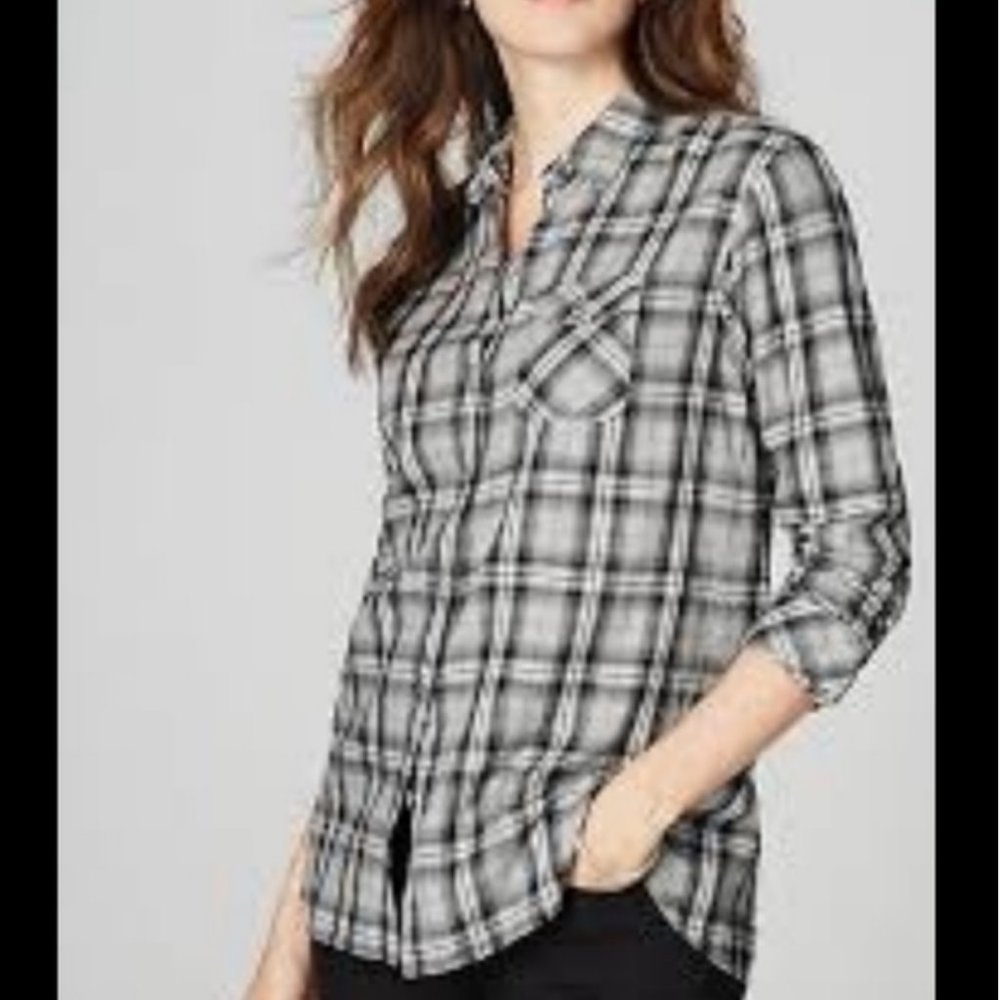 J. Jill Gray Flannel Plaid Button Down Shirt